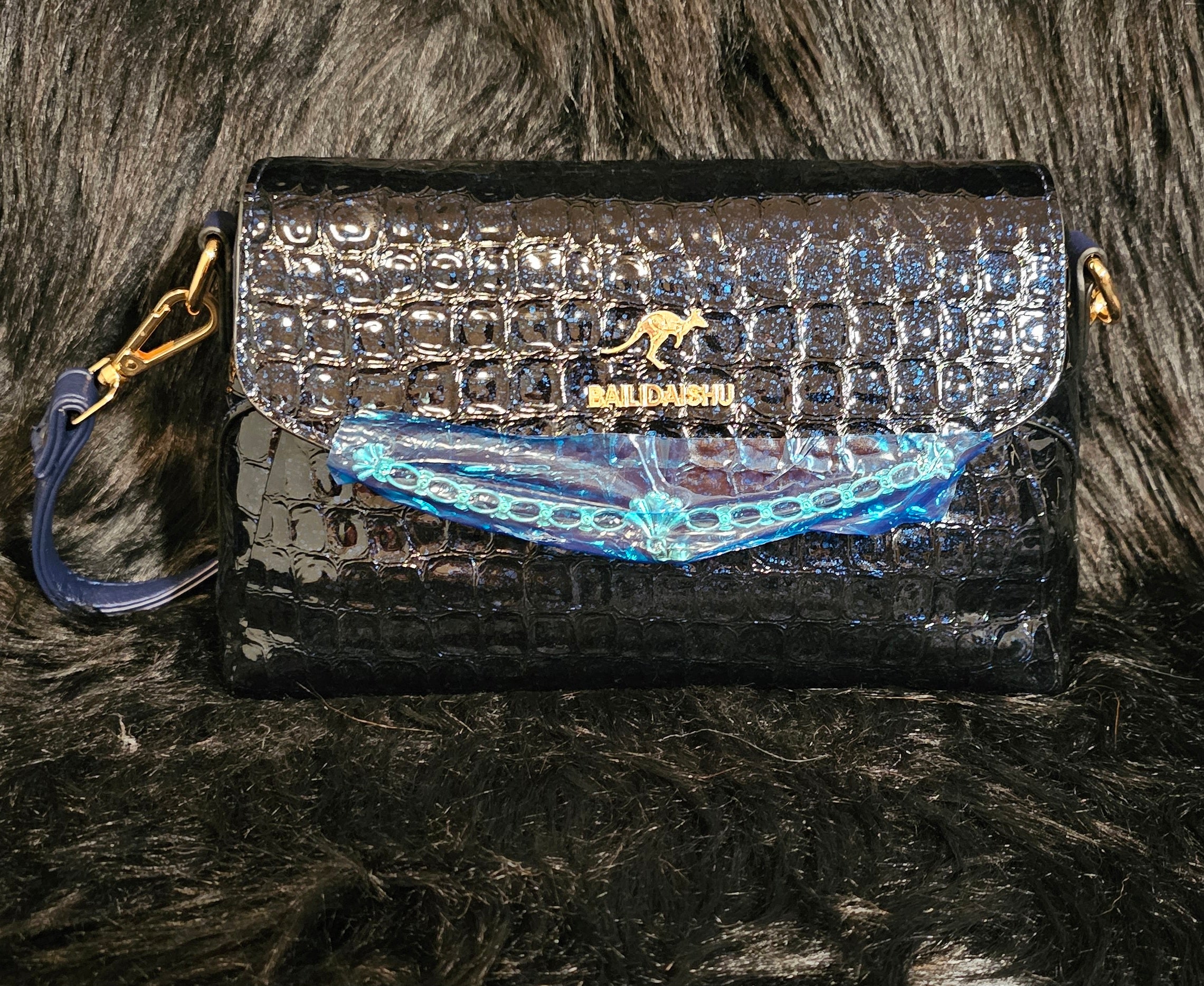 Blue croc bag best sale